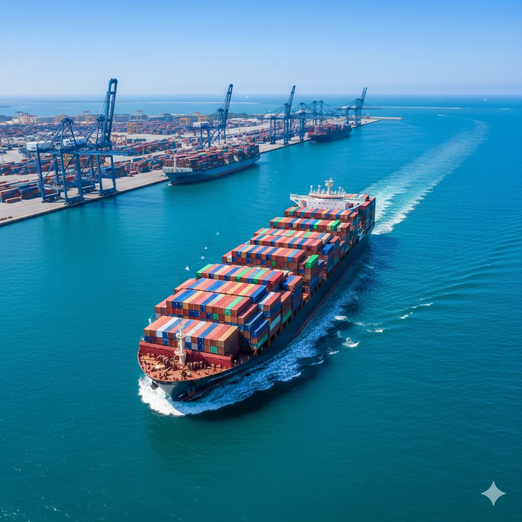 Container ship at sea