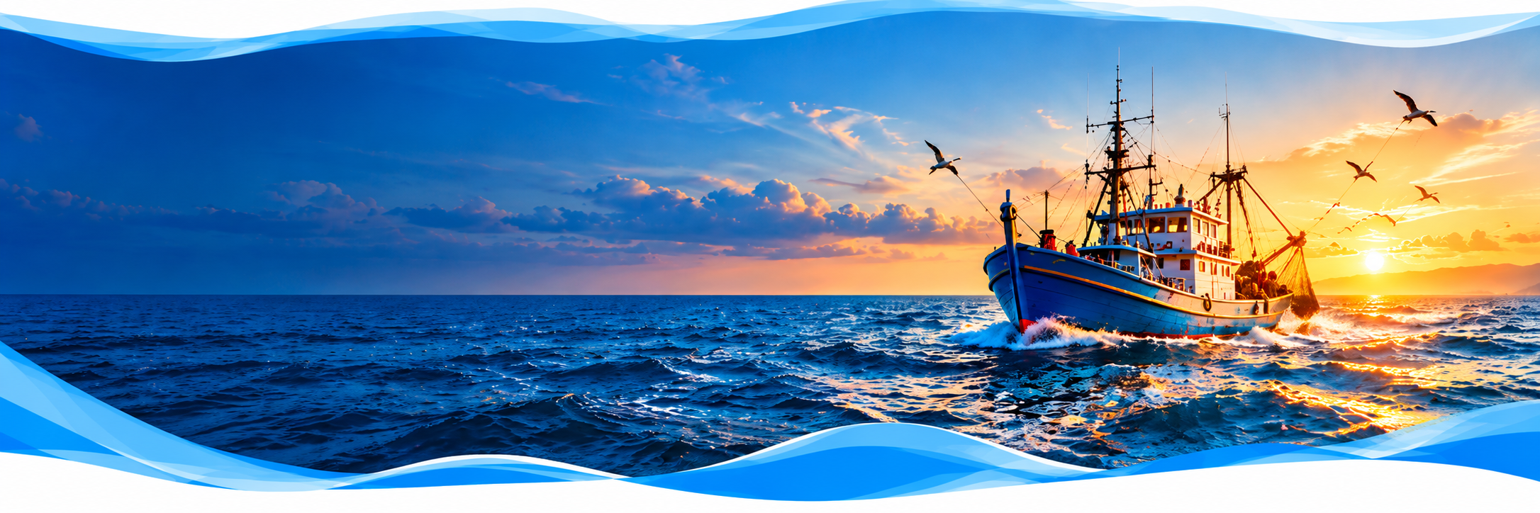 Fishing vessel at sunrise on the ocean