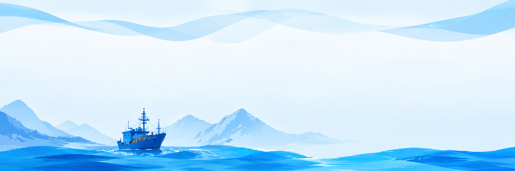 Fishing vessel and ocean mountains illustration
